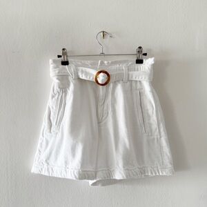 Zara Paperbag High Waisted Belted White Denim Shorts Size US 2